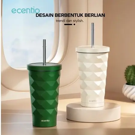 Ecentio 500ml diamond-shaped stainless steel cup (dark green) (1).webp