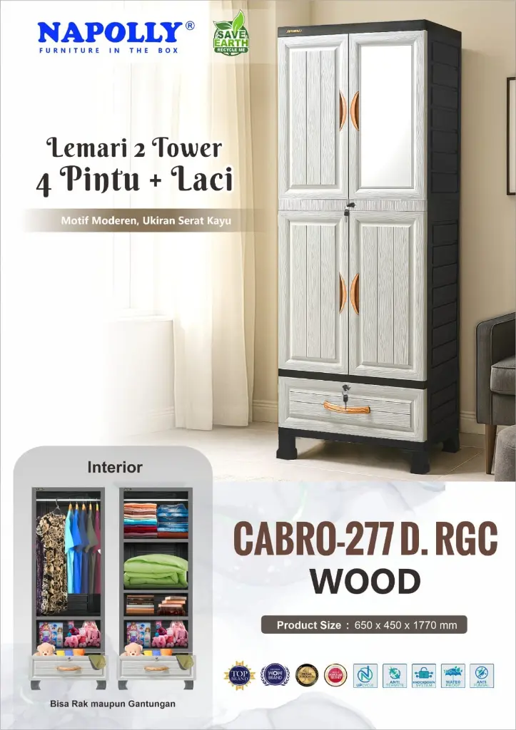 LEMARI 2 TOWER 4 PINTU + LACI CABRO-277 D.RGC WOOD NAPOLLY.webp