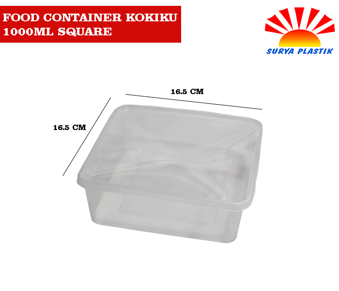 FOOD CONTAINER KOKIKU 1000ML SQUARE @6PAK