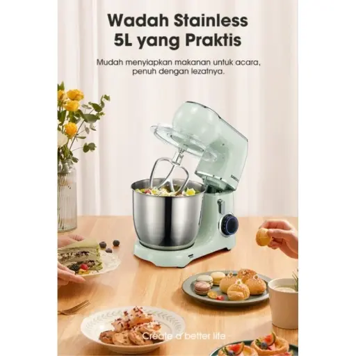 [9591] SAMONO SW-KM550 STAND MIXER 5LT PENGADUK ADONAN 3IN1 MIXER WITH BOWL