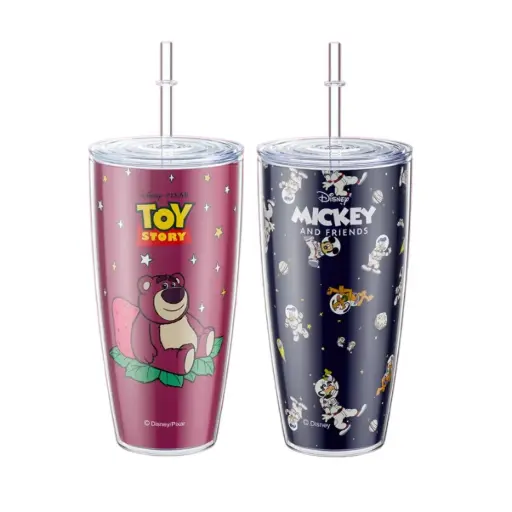 [9732] ECENTIO DOUBLE-WALLED PLASTIC WATER BOTTLES DISNEY EDITION RED/BLUE