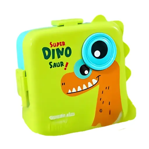 [9736] ECENTIO CHILDREN THREE-COMPARTMENT LUNCH BOX WITH RUBBER INSIDE CARTOON DINOSAUR GREEN
